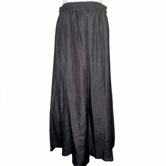 Vintage Lemer Silk Black Midi Skirt Elastic Waist Minimalist Slip Size M - Picture 7 of 8